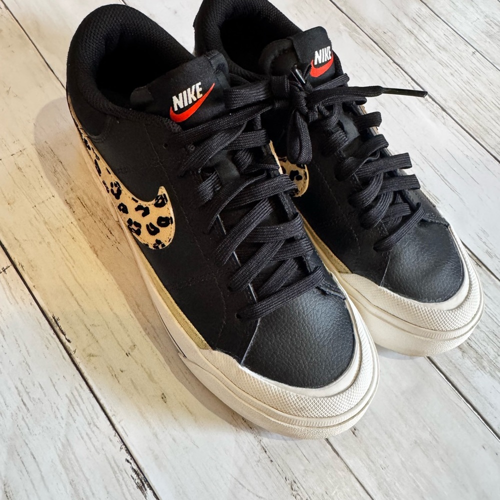 SOLD Nike Court Legacy Leopard Swoosh Platform Sneakers Black Women’s 7 EUC